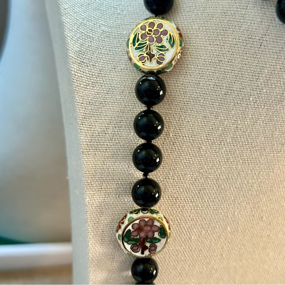 Vintage Onyx & Cloisonné Necklace | Lovely & Romantic - Picture 10 of 17